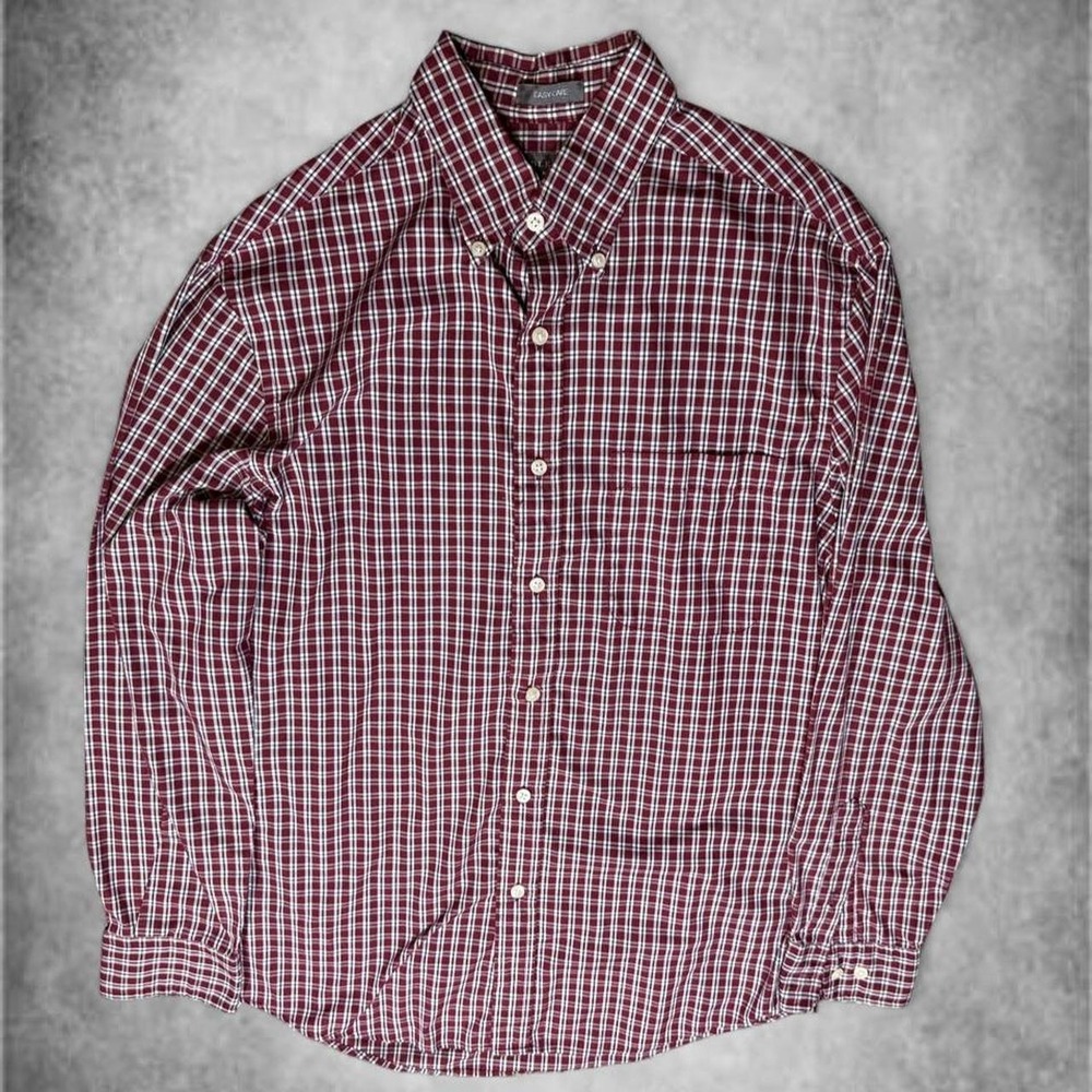 Saddlebred Mens Plaid Button Down Shirt Burgundy Navy White Size M Regular Fit